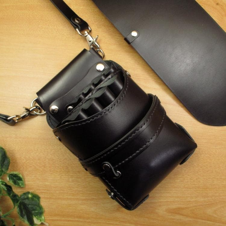 【トリマー向き】 フタ付　ブラック　８丁　本革シザーケース　TSC-14/CKA
