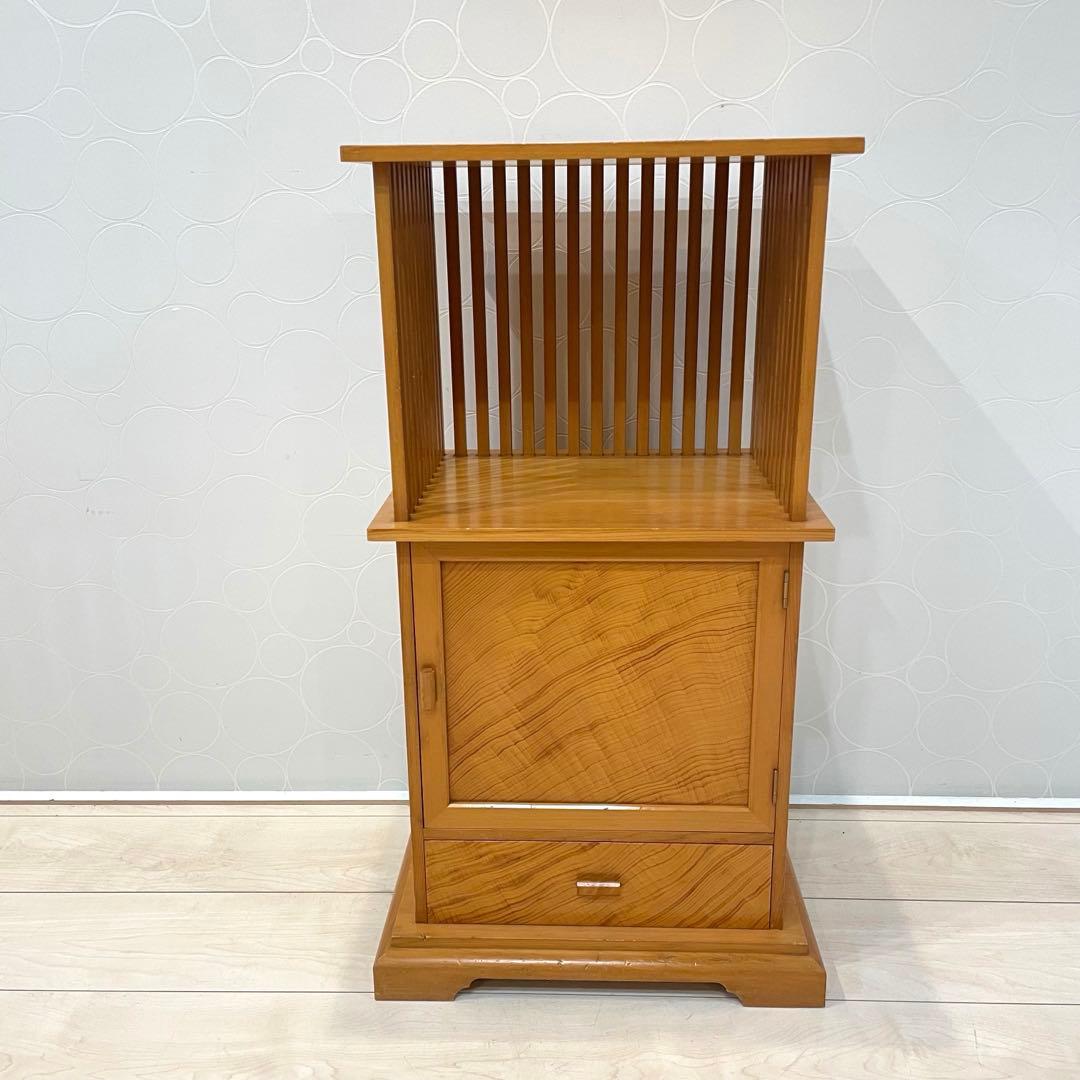 格子キャビネット 無垢材 神棚台 飾り棚 小物収納 和モダン 高級天然木