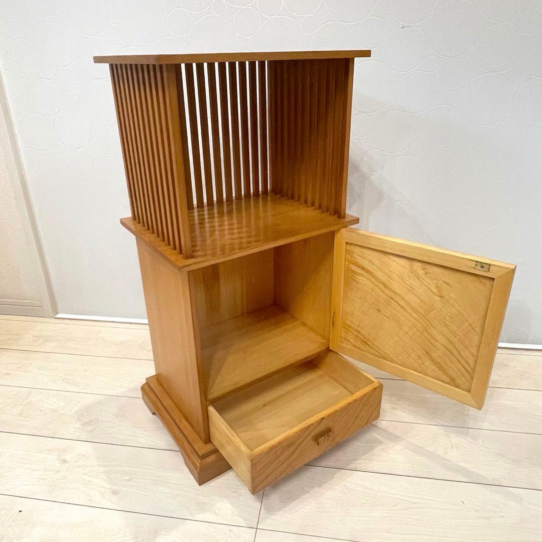 格子キャビネット 無垢材 神棚台 飾り棚 小物収納 和モダン 高級天然木