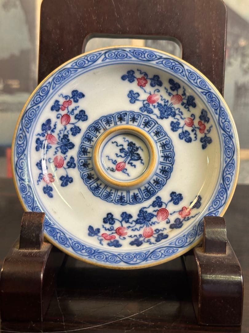 清時代染付小盤 盃托 慶宜堂製 中國古美術 長 10.5cm