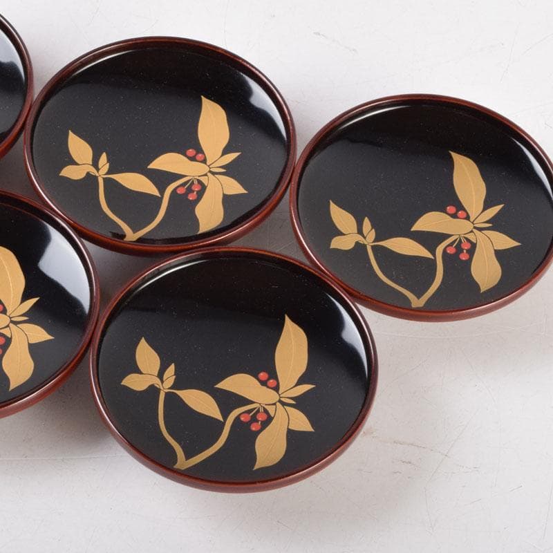 ジャンジャンブル 　慶峯造　南天蒔絵　御箸洗　五客　共箱　C　8791