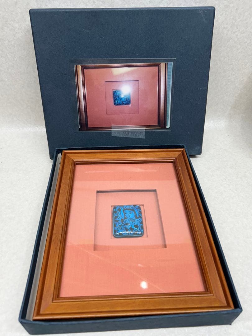 D0104）希少 人間国宝 加藤卓男 青釉胡姫文 陶板額 額装