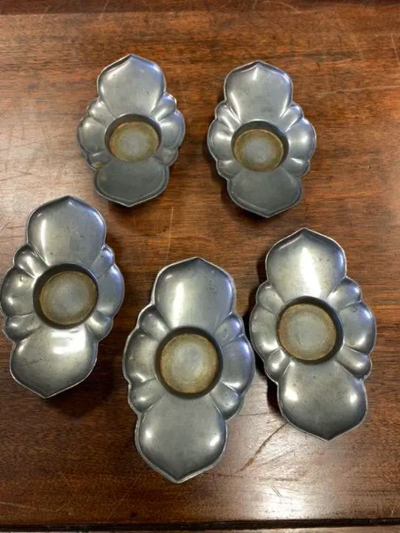 古錫 茶托 五客 【乾茂號造】在銘；BL3-22