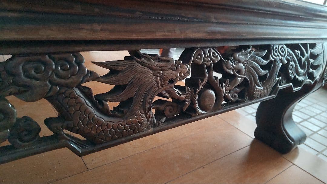 黒檀 龍の彫刻 芸術品 工芸品 テーブル 手彫り 高級品