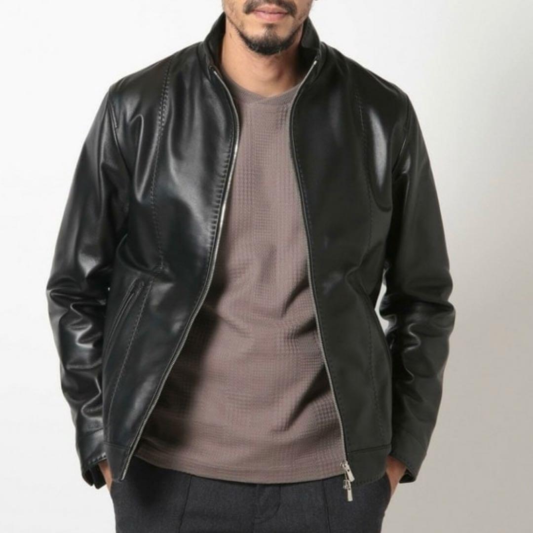 ✨美品✨メンズビギ　クロームタンニングレザージャケット 羊革 黒 ステッチ