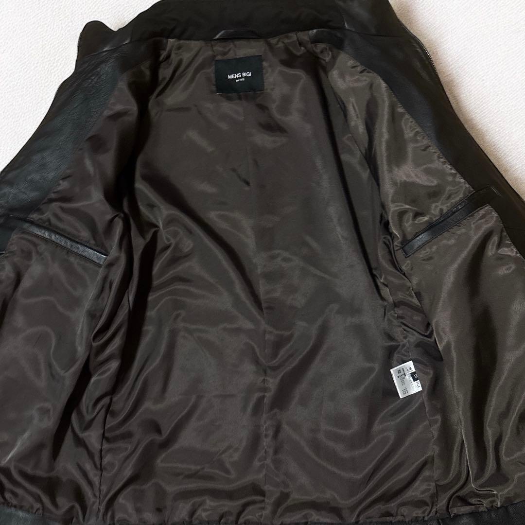 ✨美品✨メンズビギ　クロームタンニングレザージャケット 羊革 黒 ステッチ