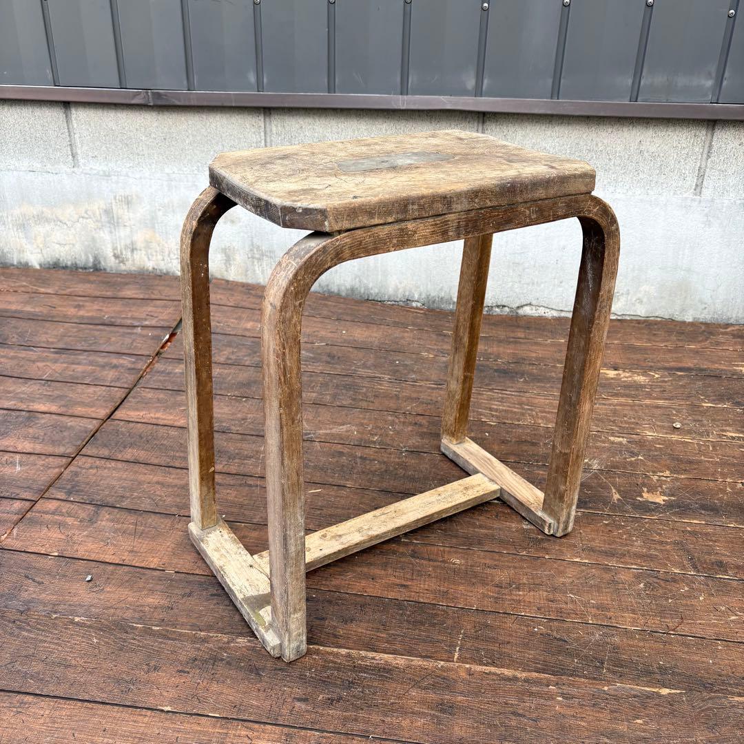 C1 昭和レトロ 古道具 無垢材 木製椅子 プライウッドスツール 古家具 花台