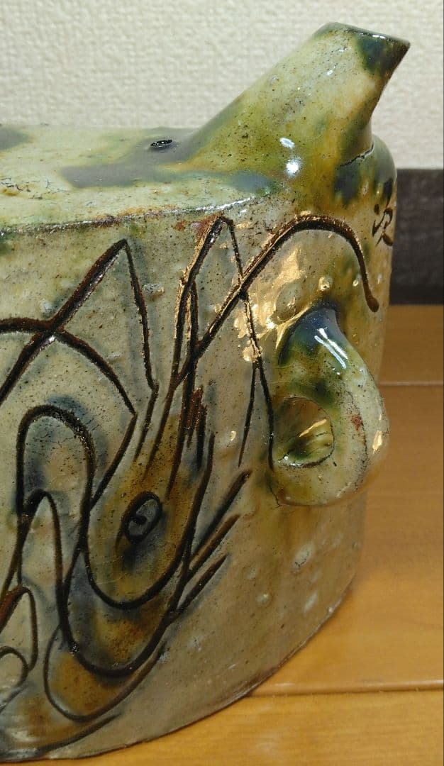 人間国宝 金城次郎 海老紋抱瓶 栞 共箱 美品 壺屋焼 壷屋焼 やちむん