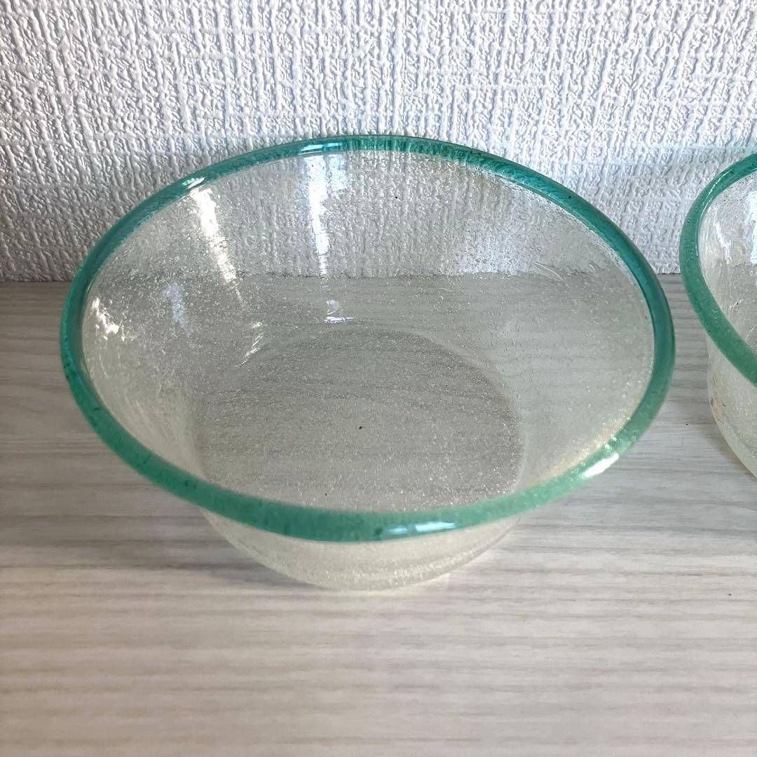 甲*】様 【倉敷ガラス】小谷眞三 翠フチ泡中鉢3点セット
