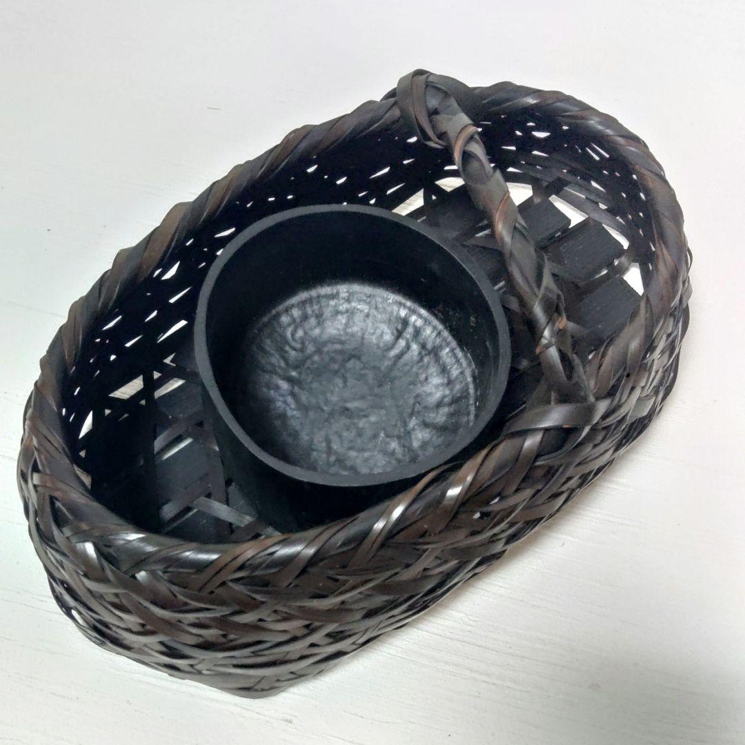 花籠　花入れ　花器　在銘　作家物　華道　生花　花生　真竹　みだれ編み　ア23