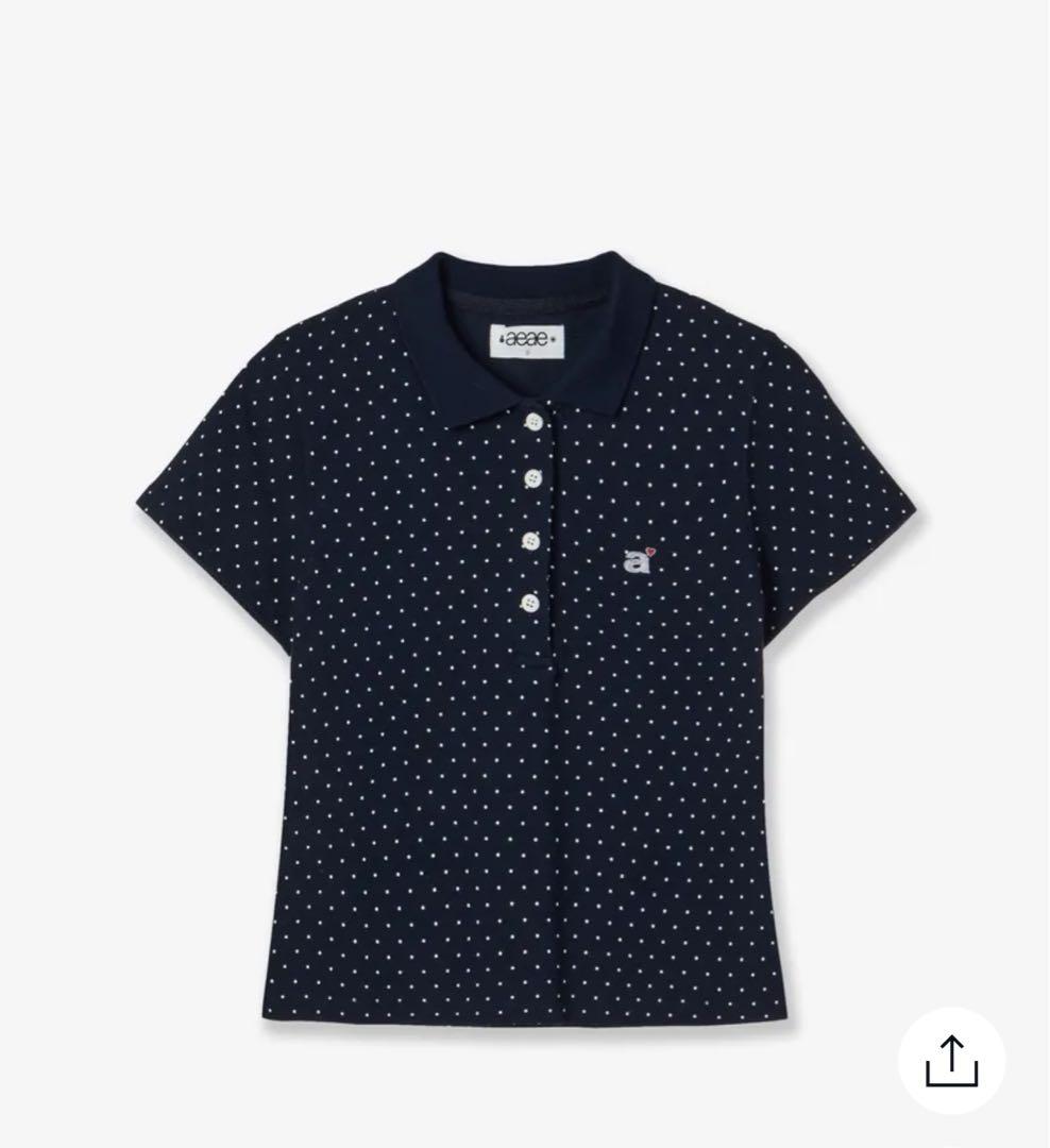 aeae ネイビー ドット柄 ポロシャツ 半袖