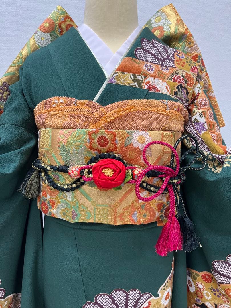 振り袖　フルセット　長襦袢付　金彩加工　振り柄有　成人式　美品　699