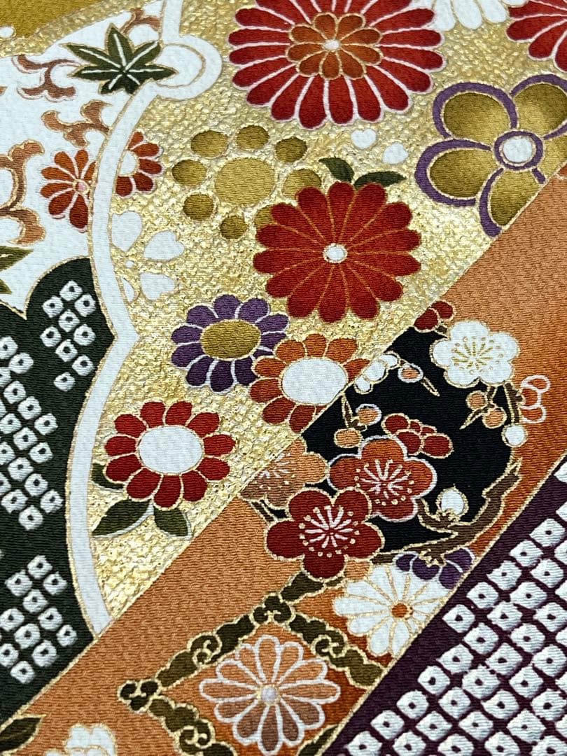 振り袖　フルセット　長襦袢付　金彩加工　振り柄有　成人式　美品　699