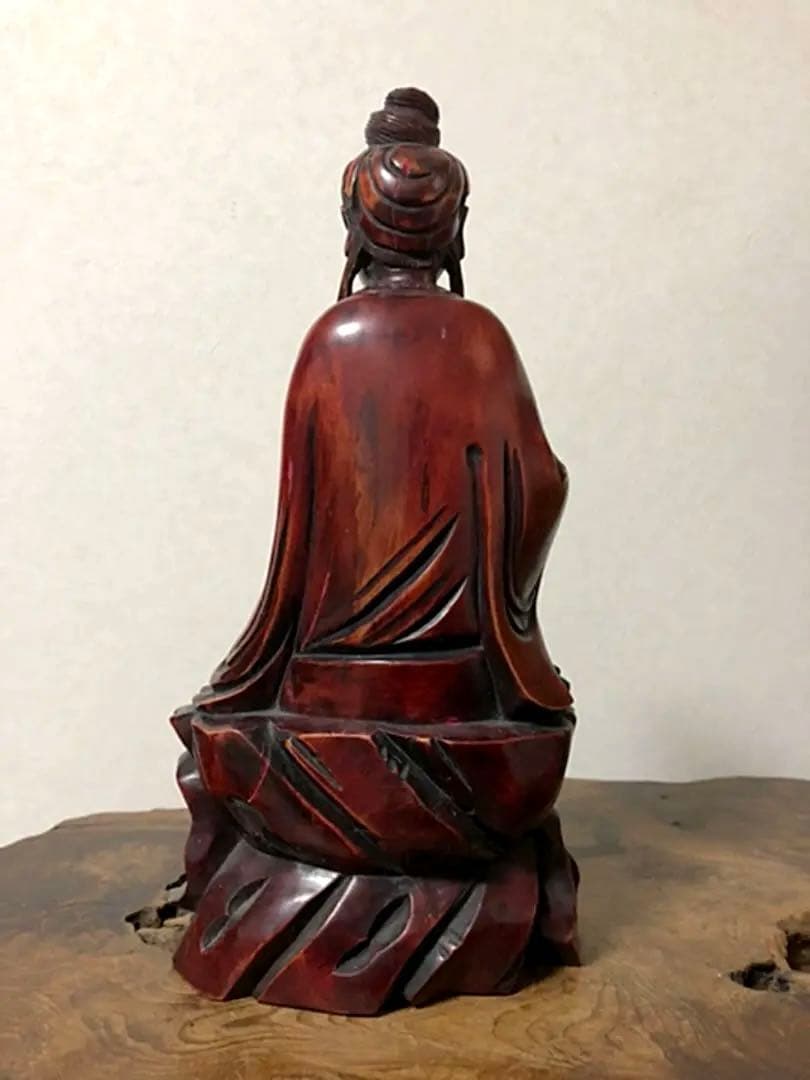 中国仏教美術 古木 一刀彫 蓮乗観音菩薩