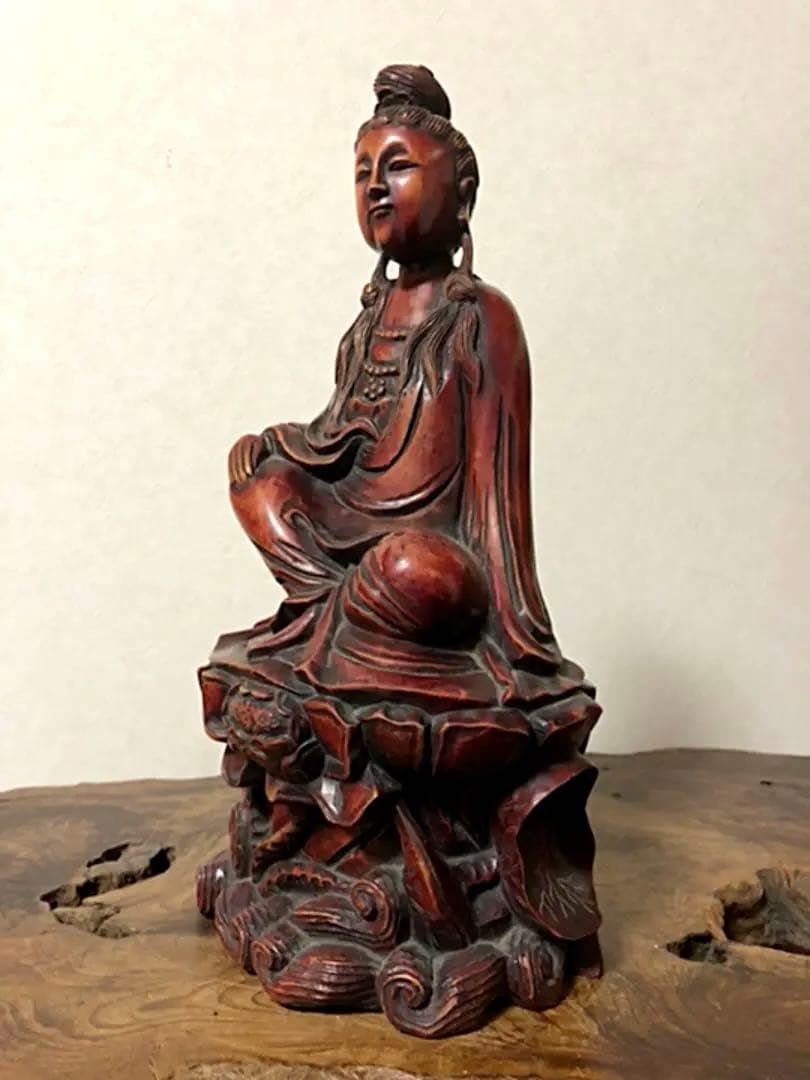 中国仏教美術 古木 一刀彫 蓮乗観音菩薩