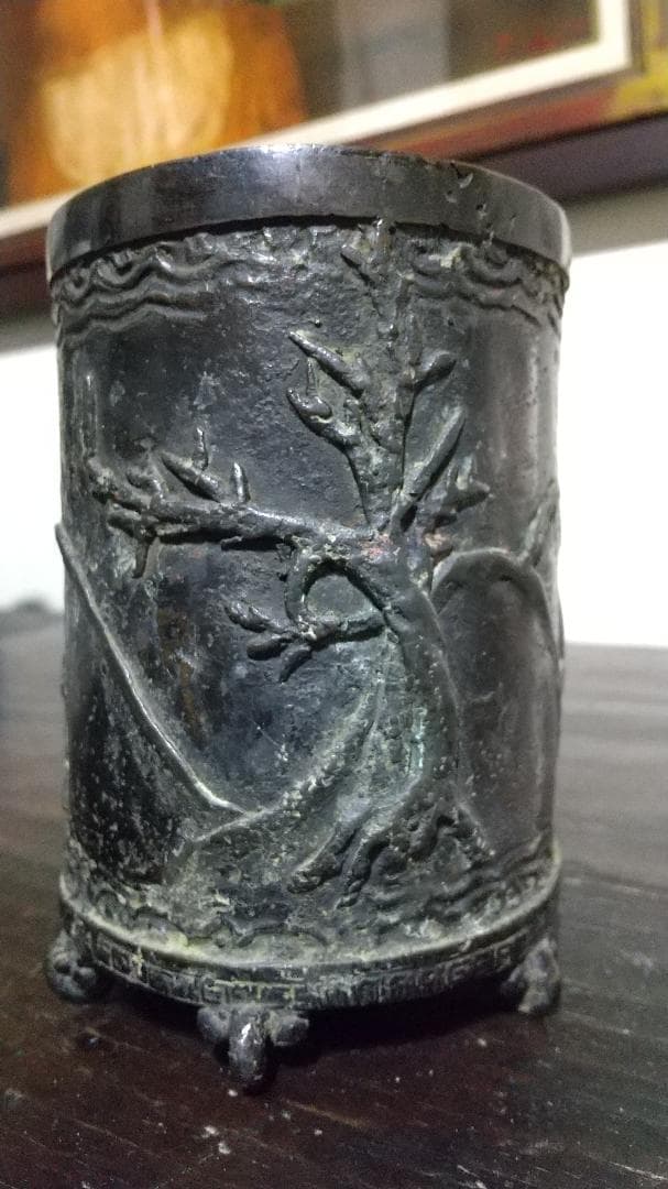 古銅　鹿図　筆筒　中国 or 和物？