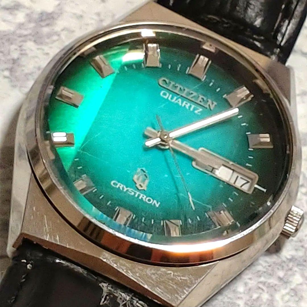 希少ヴィンテージ　シチズン　クオーツ　クリストロン　グリーン　デイデイト　稼働品