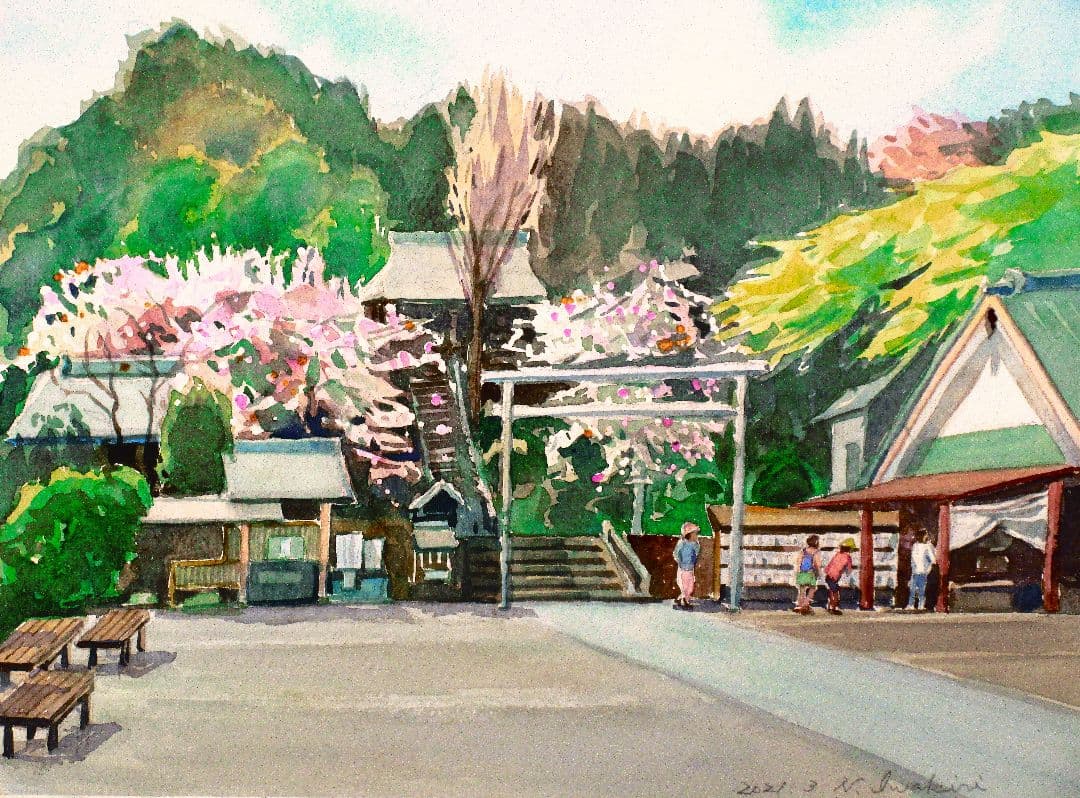 水彩画「走水神社」