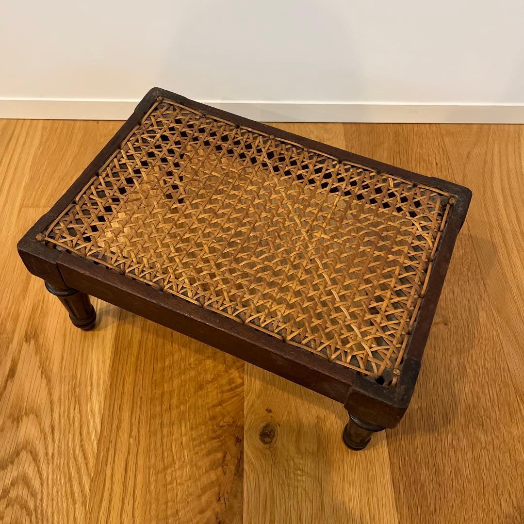 レア★ フランスアンティーク ディスプレイ台 籐 木製 スツール 踏み台