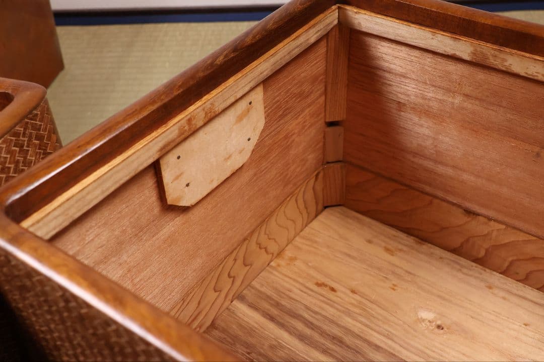 平安 象彦造 桑 網代 角形 火鉢 一対 幅32cm 古民具 木製【MB105】