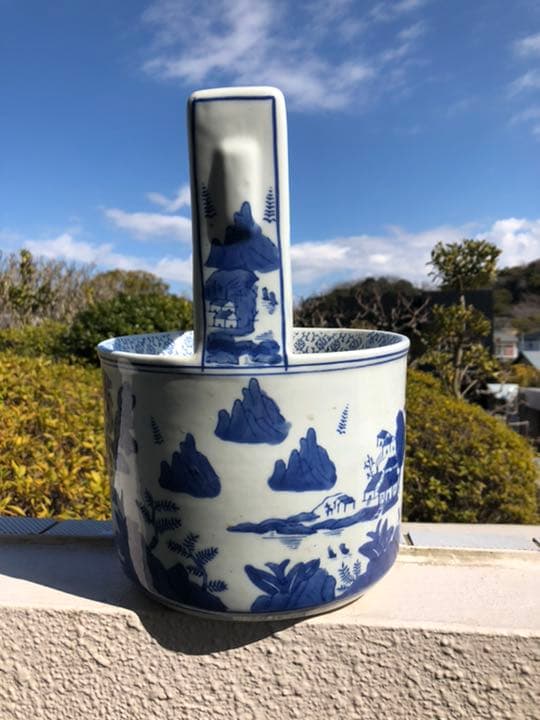 骨董　アンティーク　染付　花瓶　ガーデニング