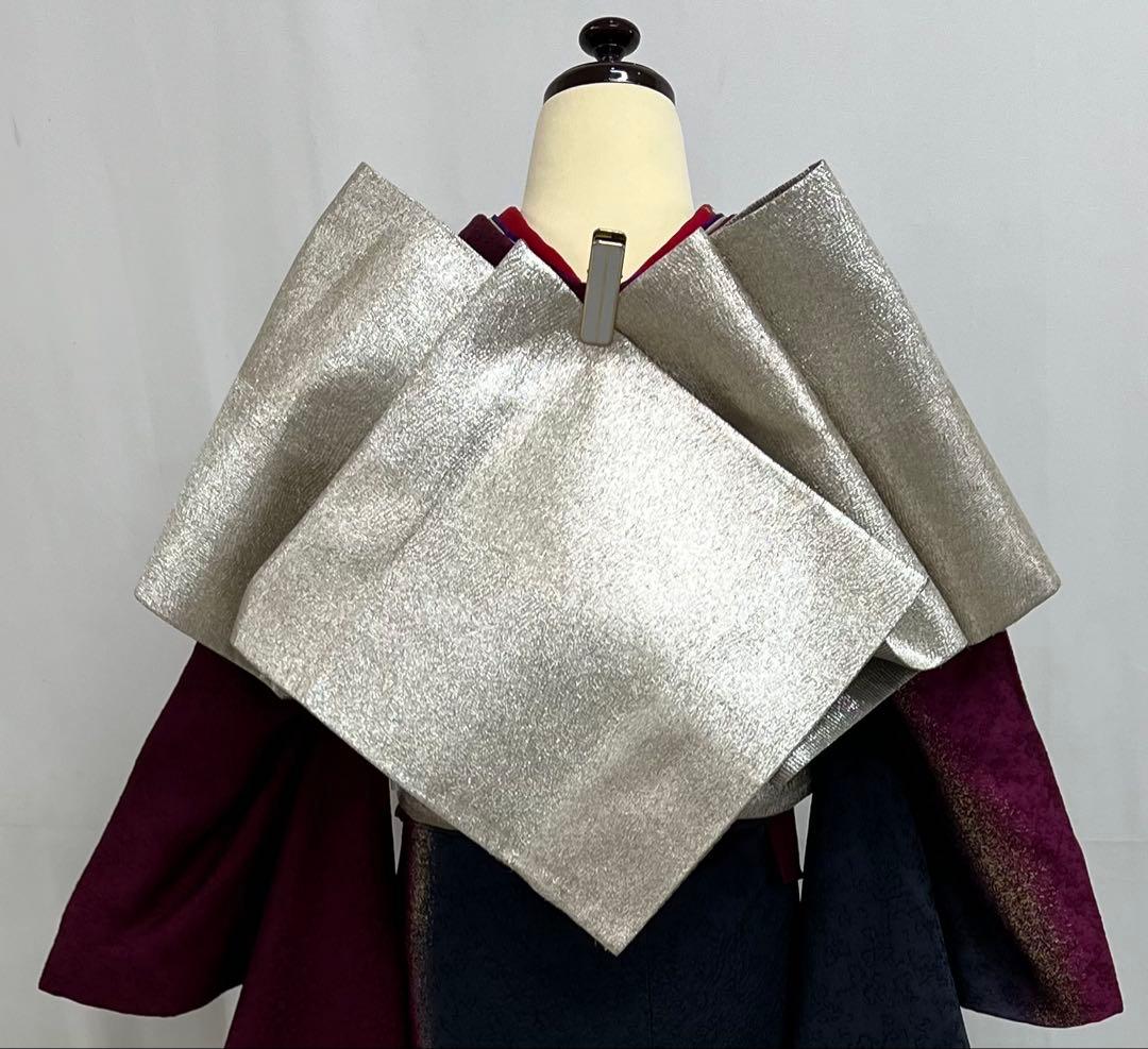 振り袖　フルセット　長襦袢付　金彩加工　希少銀無地両面全通袋帯　535