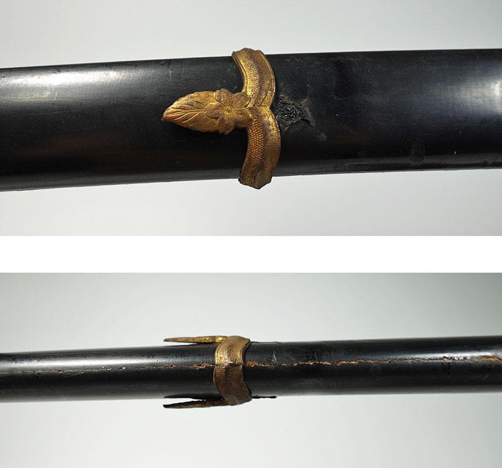 海軍太刀拵　旧日本軍　旭日大切羽　刀緒　軍刀拵　一環吊　全長96.5cm　海軍刀