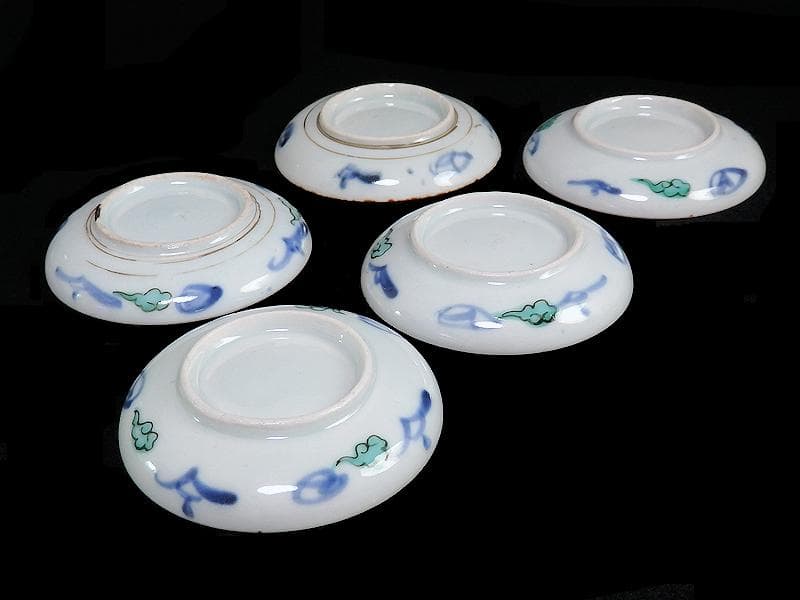 古伊万里　色絵　鳳凰に芭蕉葉の図　手塩皿　５枚　C193AS-VVu