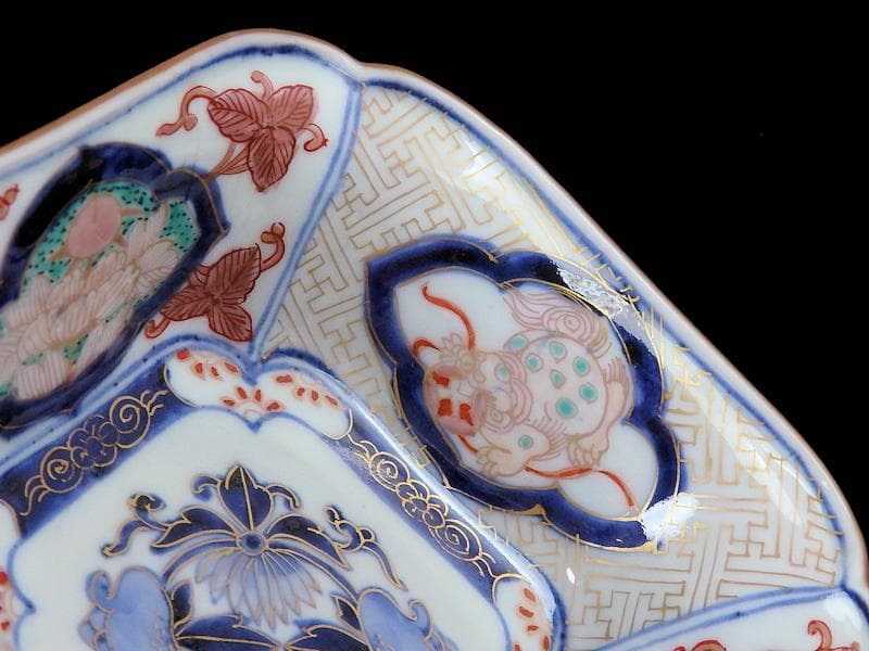 古伊万里　金襴手　獅子に牡丹の図　四方角向付　E990AS-CSb