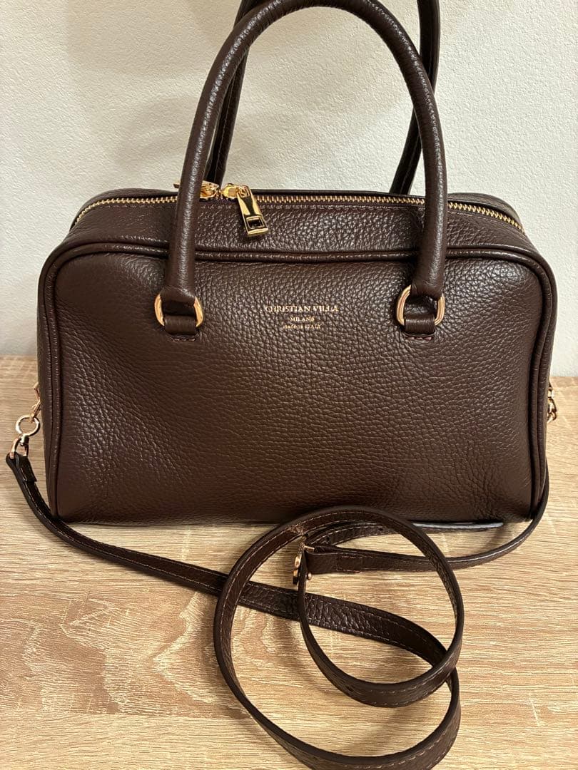 CHRISTIAN VILLA ダークブラウン ボストンバッグM