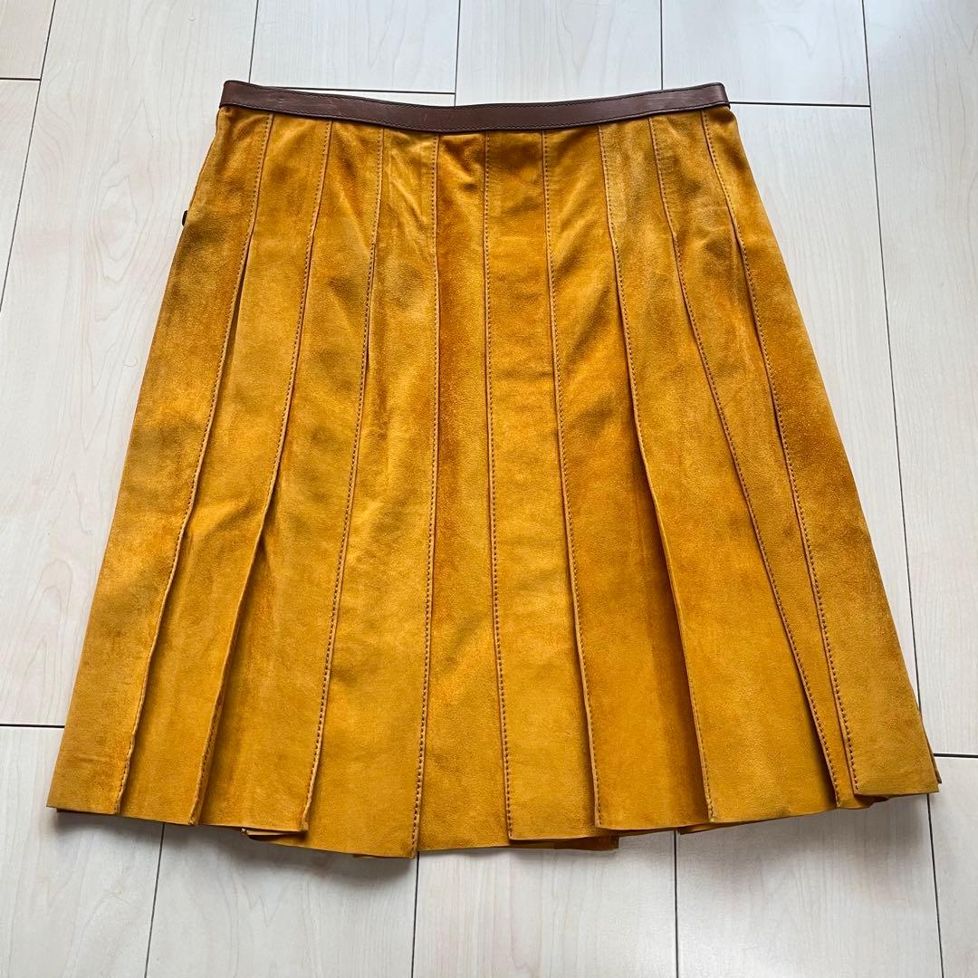PRADA プラダ スエード レザー プリーツスカート38