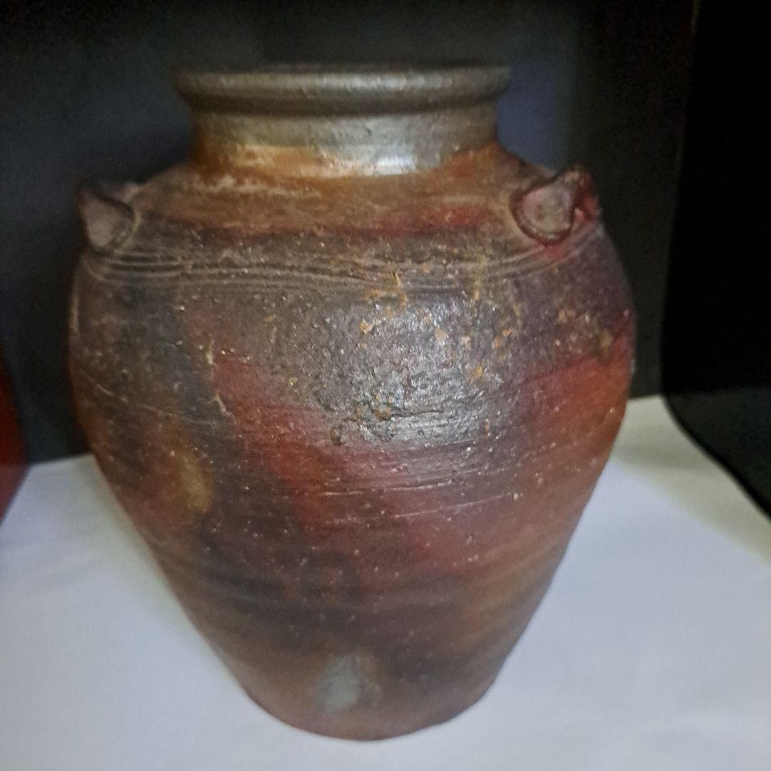 KaZe3456 茶道道　桃山時代　古備前焼　茶壺　３耳壺　三角刻印