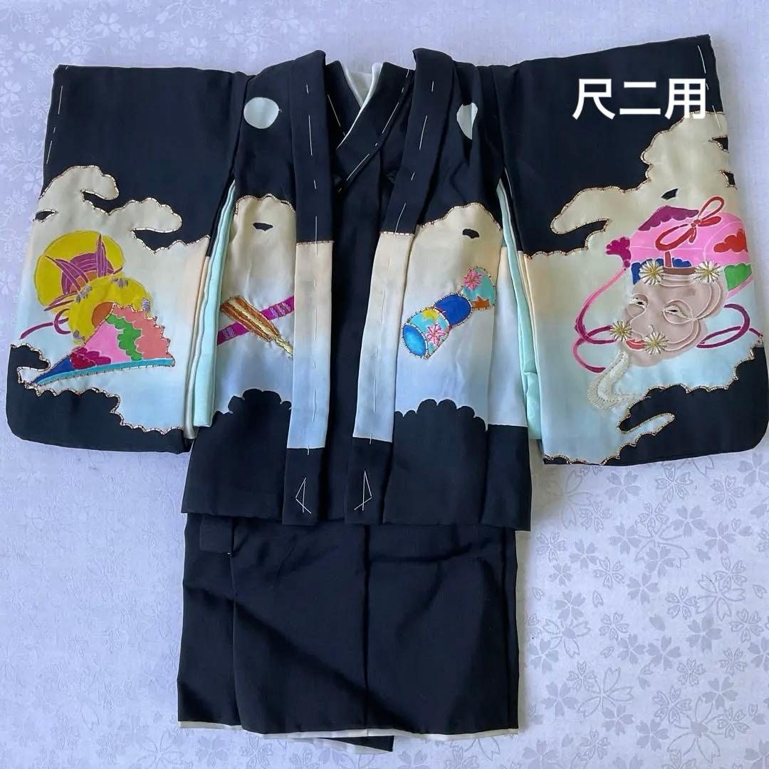 市松人形の着物（男の子）正絹　市松人形尺ニ用着物五つ紋　市松人形着物羽織セット