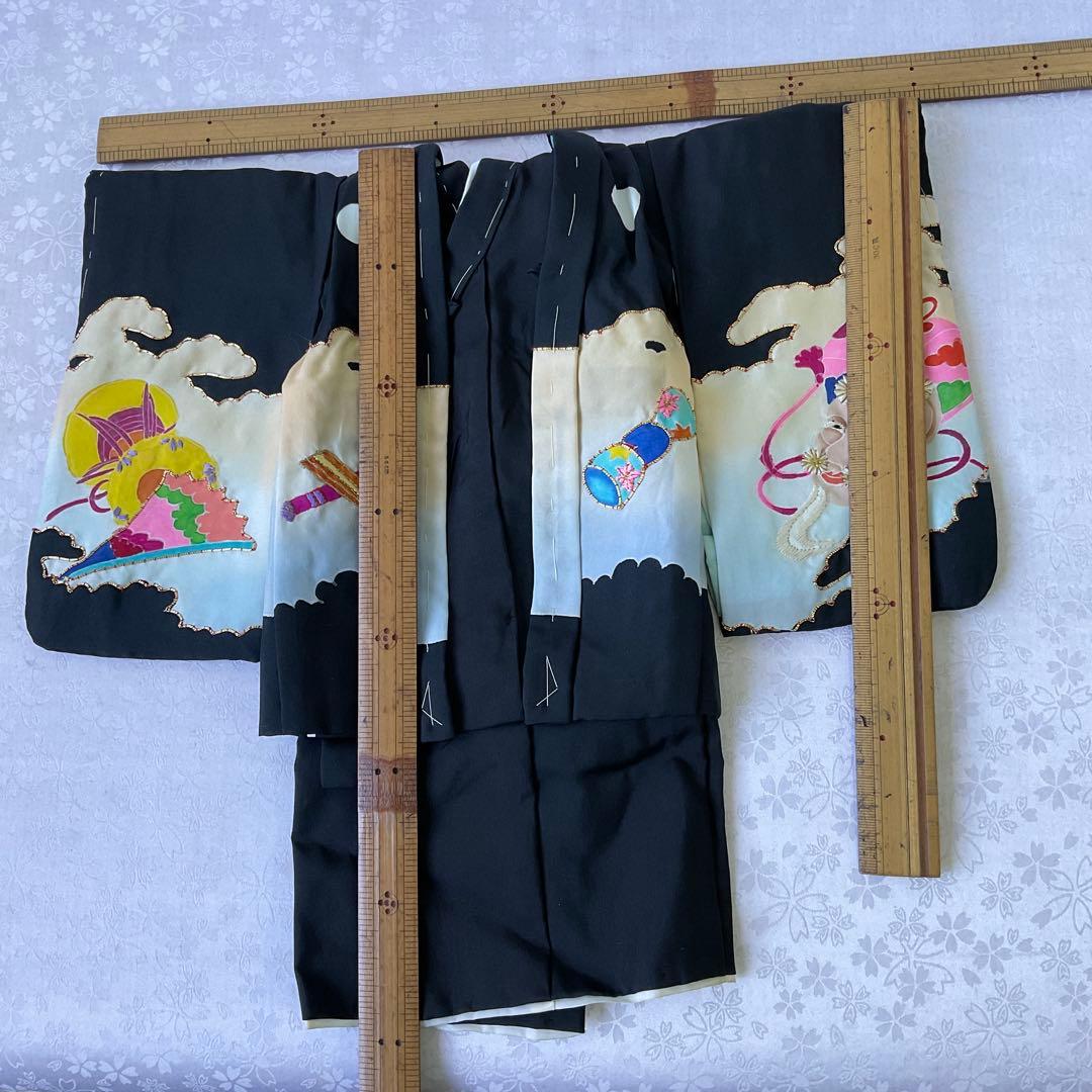 市松人形の着物（男の子）正絹　市松人形尺ニ用着物五つ紋　市松人形着物羽織セット