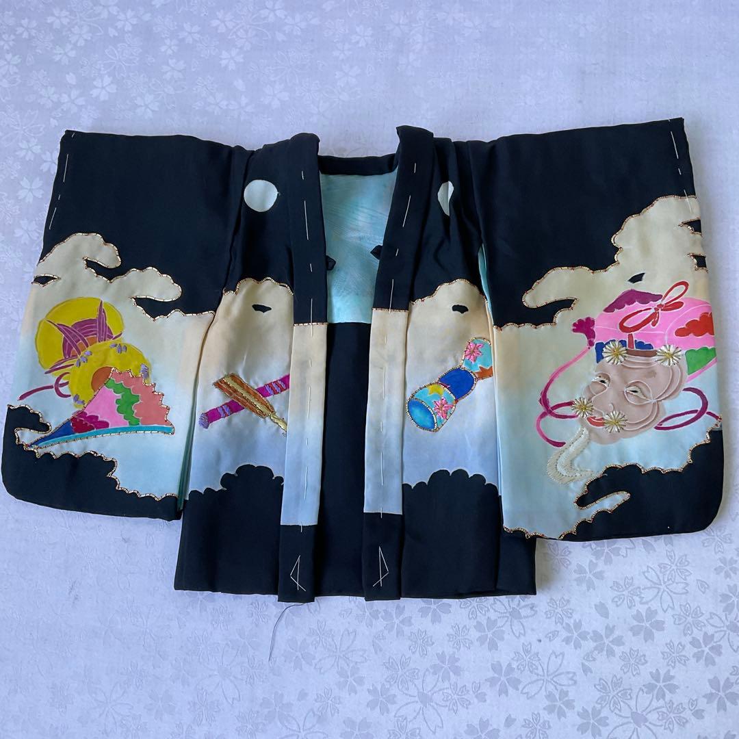 市松人形の着物（男の子）正絹　市松人形尺ニ用着物五つ紋　市松人形着物羽織セット