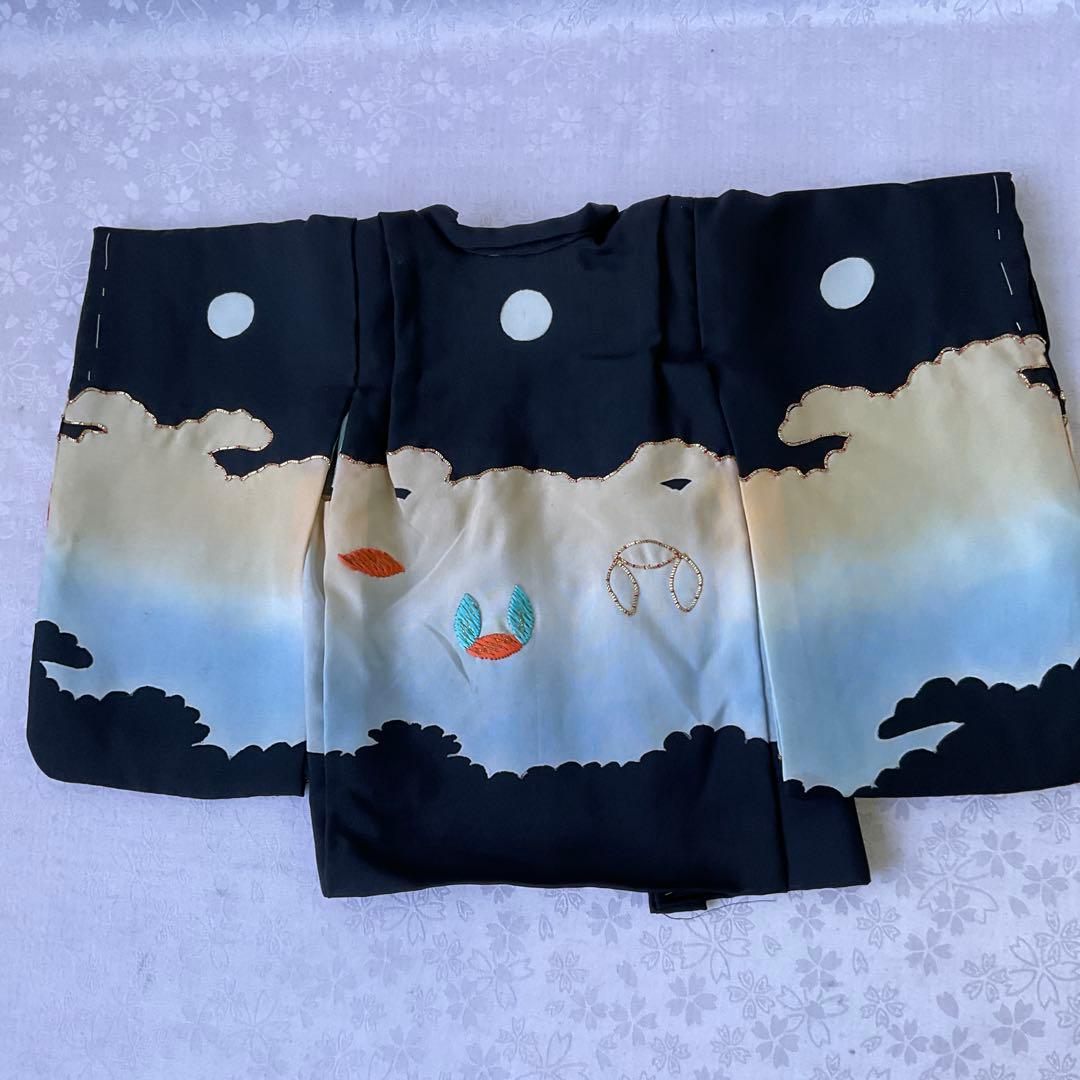 市松人形の着物（男の子）正絹　市松人形尺ニ用着物五つ紋　市松人形着物羽織セット