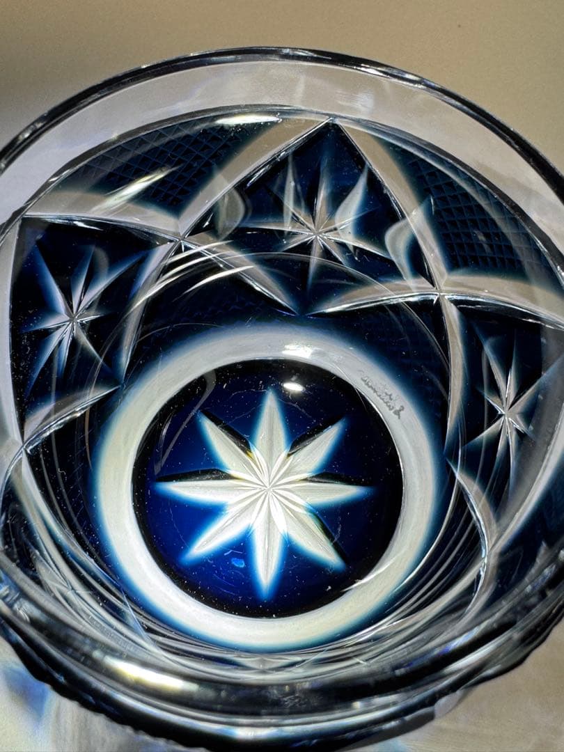 薩摩切子　大猪口　びいどろ工芸　藍色　N0003