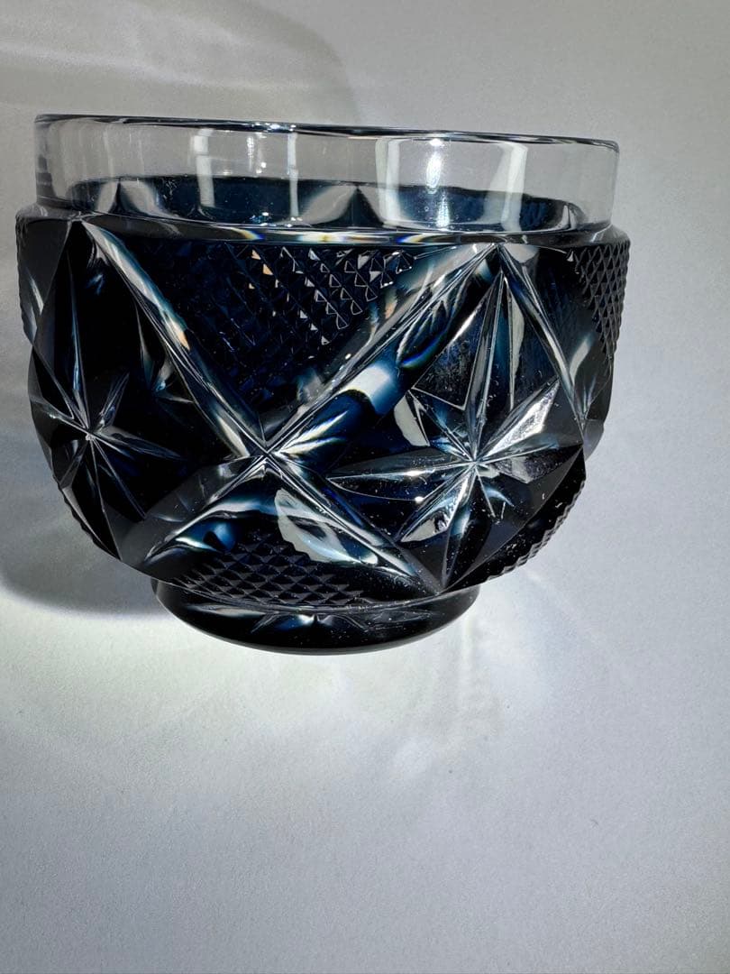 薩摩切子　大猪口　びいどろ工芸　藍色　N0003