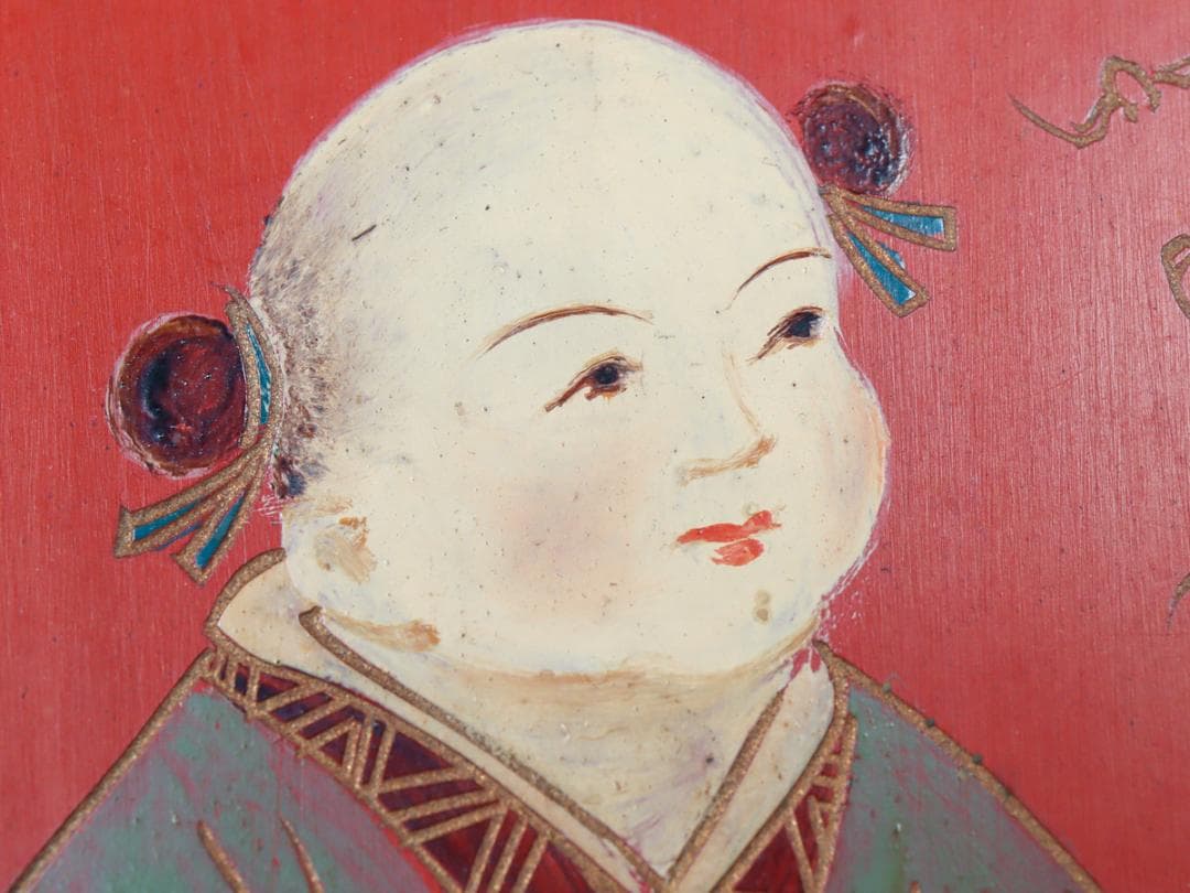 和合二仙 寒山拾得 漆器 壁掛け