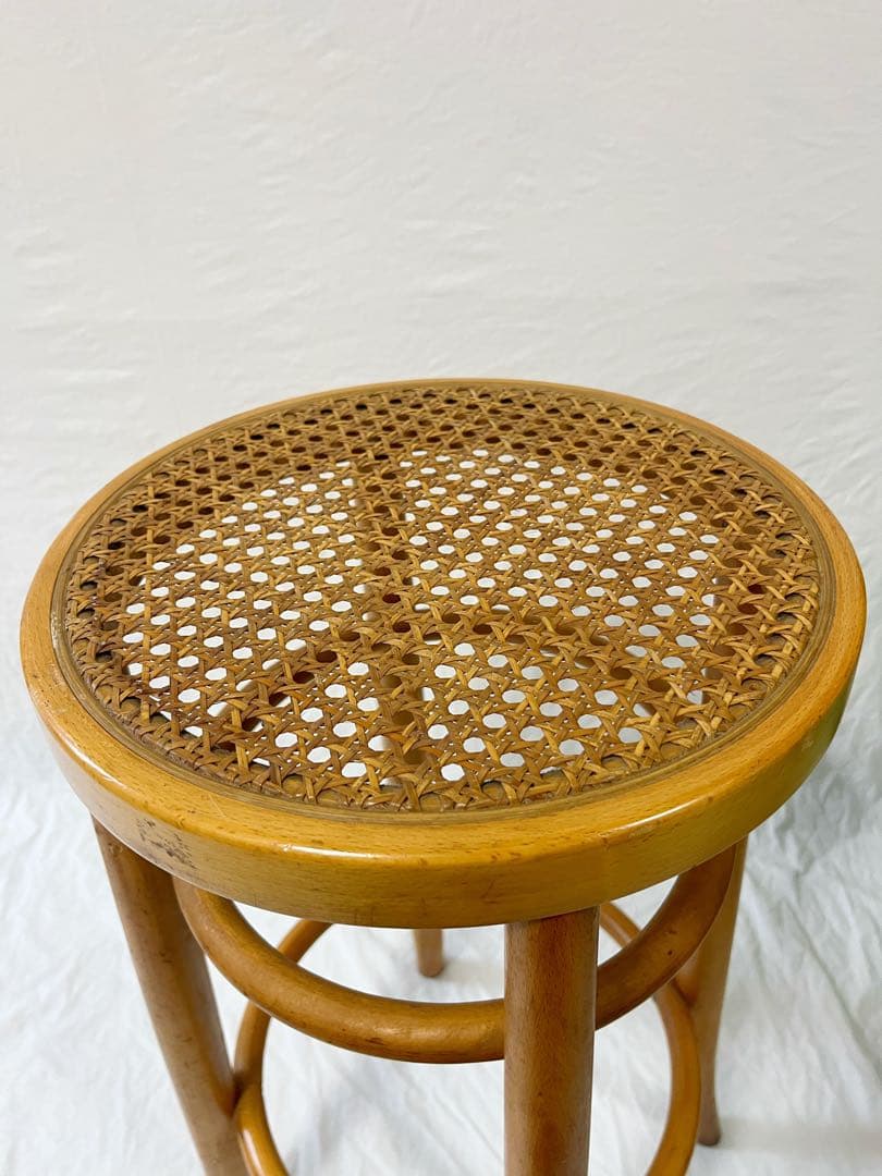 『秋田木工』ラタン編み　ハイスツール　廃盤品　ブナ材　vintage