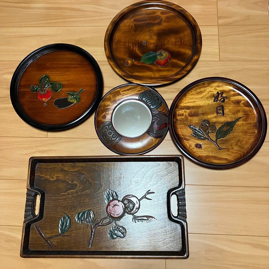 烏城彫　盆　鏡　5点セット