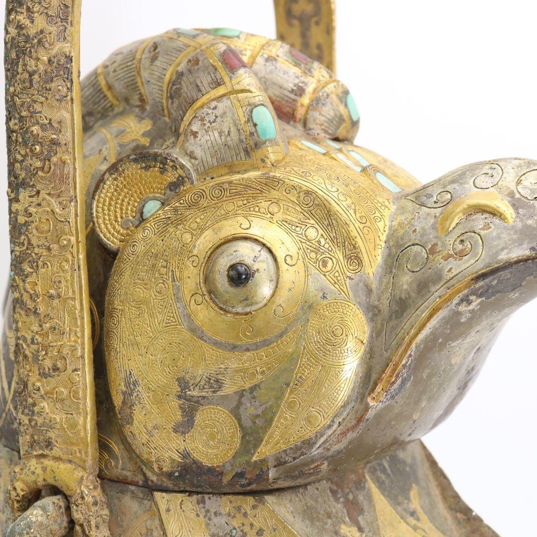 中国 青銅器 饕餮文神獣形 置物 持ち手付尊　M557