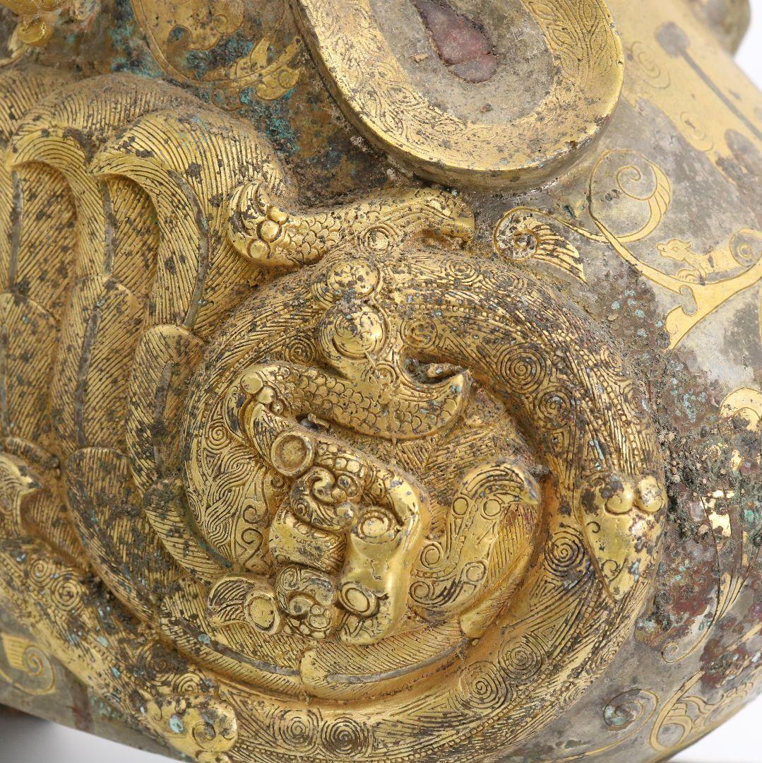 中国 青銅器 饕餮文神獣形 置物 持ち手付尊　M557