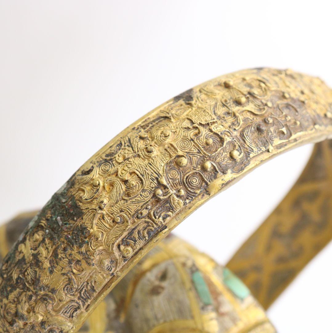 中国 青銅器 饕餮文神獣形 置物 持ち手付尊　M557