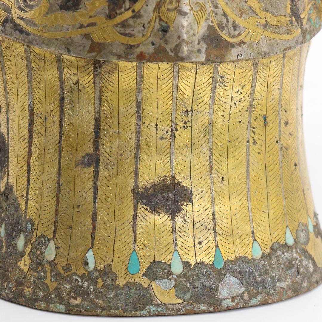 中国 青銅器 饕餮文神獣形 置物 持ち手付尊　M557