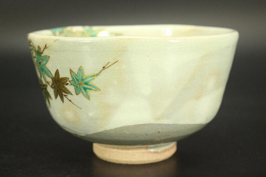 茶道具 楓流水絵 茶碗 三代目山川巖造 木箱付(メ1385)