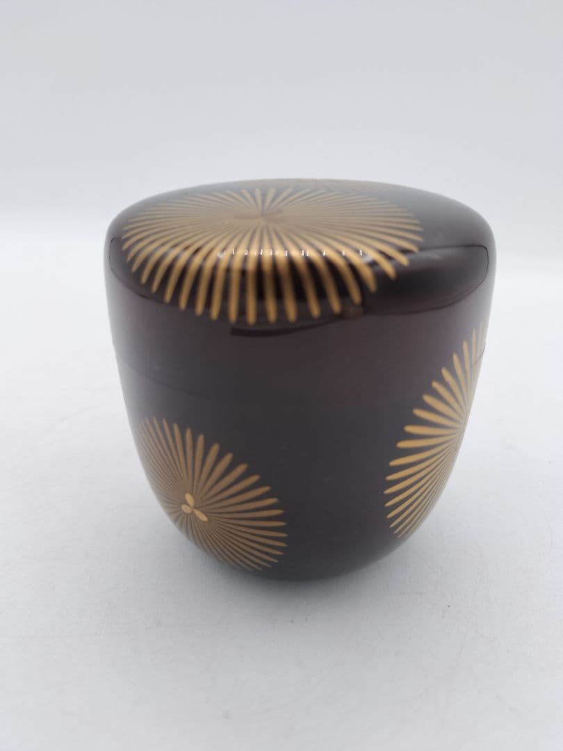 c646 大棗 唐松蒔絵 溜塗 山中 川上浩峰 木箱 茶道具 古物