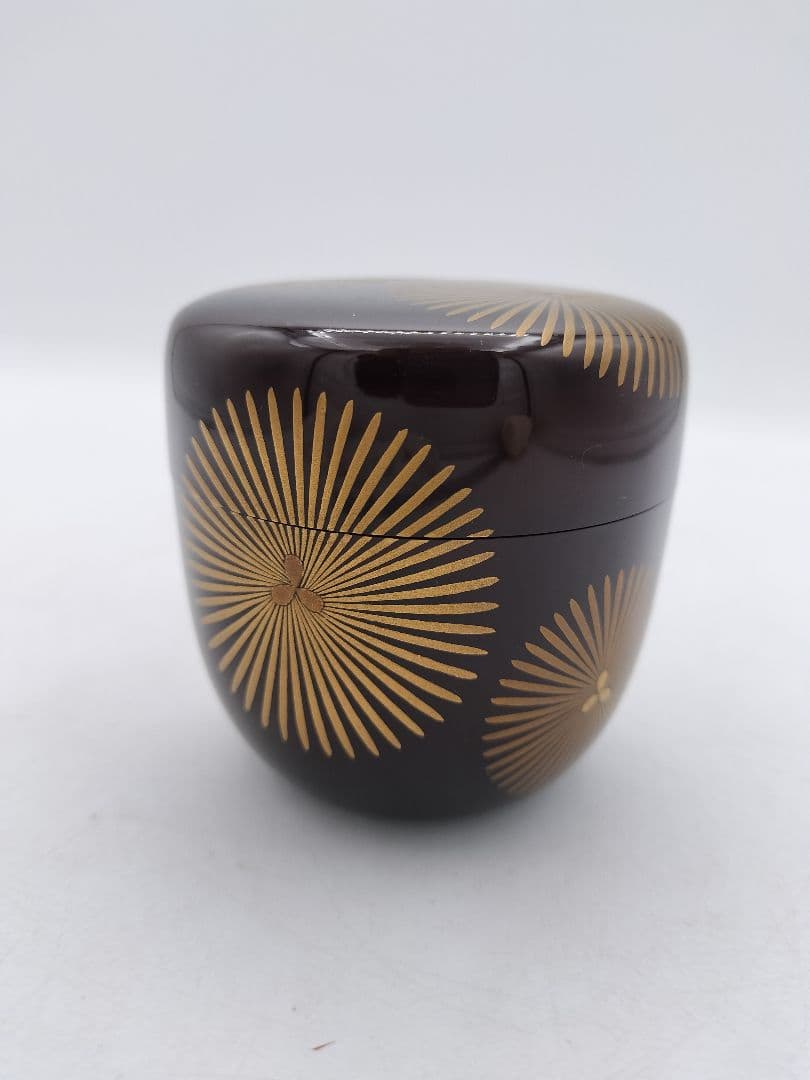 c646 大棗 唐松蒔絵 溜塗 山中 川上浩峰 木箱 茶道具 古物