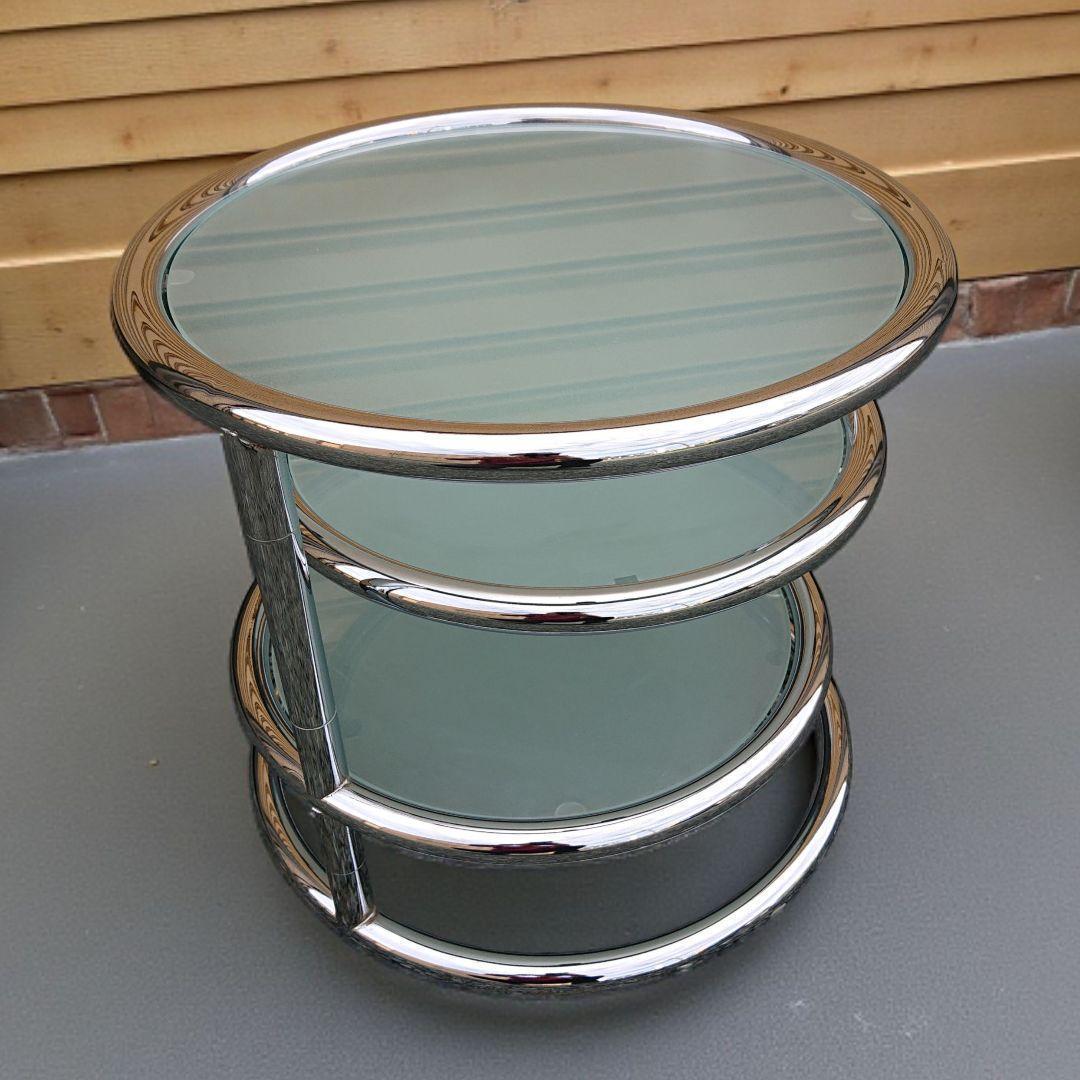 ミッドセンチュリー　4段 ガラス ラウンドテーブル 丸テーブル 可変式 モダン