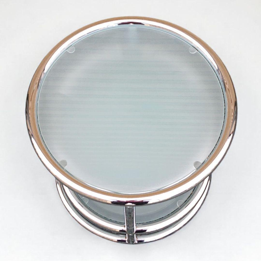 ミッドセンチュリー　4段 ガラス ラウンドテーブル 丸テーブル 可変式 モダン